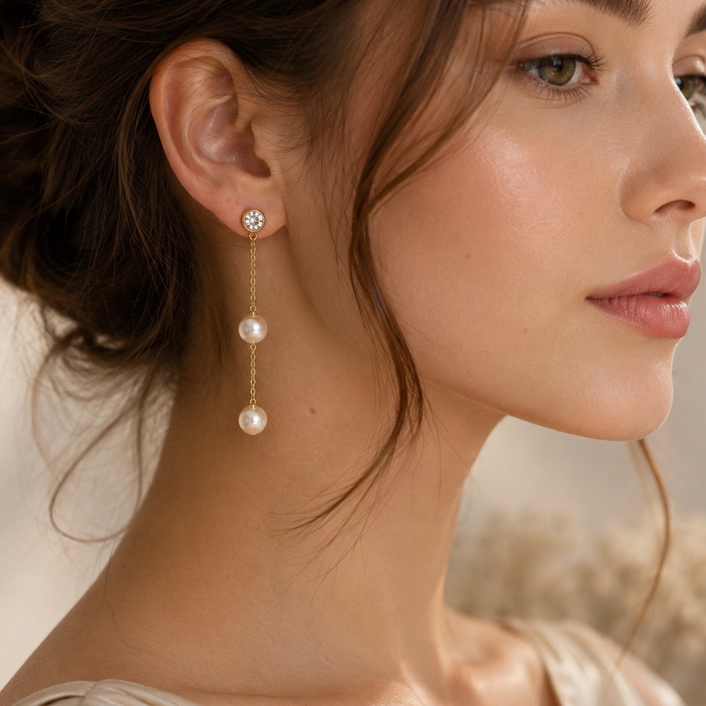Effy 14k yellow Gold with Diamond fresh Water Pearl Drop Earrings gift - Picture 3 of 4